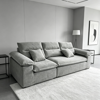 Canapé modulaire moderne en tissu gris 3 places, avec dossier inclinable rembourré large, coussins d'assise épais et grands accoudoirs