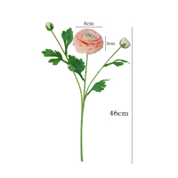 Fleurs artificielles en gros, toucher réel, 46 cm, 3 têtes, Ranunculus, fleurs en latex blanc et rose, pour la décoration de la maison et de mariage