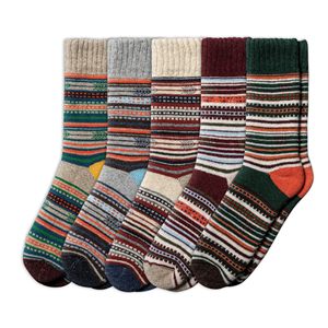 Chaussettes pour hommes vintage nordiques, lot de 5, chaussettes d'hiver en tricot épais, chaussettes décontractées à motifs, couleurs mélangées - Product Image 1