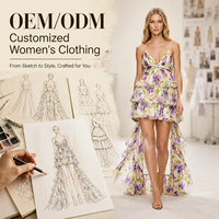 Robe en mousseline tissée pour femme, col en V profond, bretelles spaghetti, imprimé floral, volants étagés, ourlet asymétrique, idéale pour les soirées estivales, vente en gros personnalisée