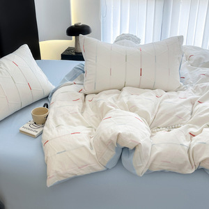 <span class=keywords><strong>Gaze</strong></span> à trois couches 100% <span class=keywords><strong>coton</strong></span> 4 ensembles <span class=keywords><strong>de</strong></span> draps en <span class=keywords><strong>coton</strong></span> jacquard lavé, taies d'<span class=keywords><strong>oreiller</strong></span> et couvre-lit, ensemble <span class=keywords><strong>de</strong></span> literie - Product Image 1