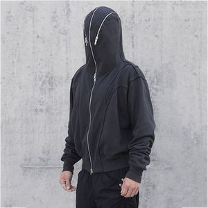 Manufacturer <b>Black</b> Heavyweight 500 Gsm Winter Embroidered Blank Custom <b>Men</b> Full Face Double Zipper <b>Hoodie</b> with Eye Holes - Product Image 2