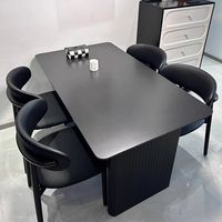 Table à manger en dalle de roche noire, style minimaliste italien, luxe léger, table à manger rectangulaire pour petit appartement