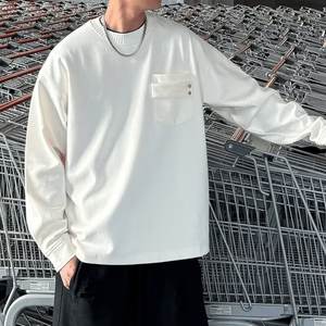 Camiseta de Lana de Manga Larga para Parejas, Estilo Retro Americano, Minimalista, Urbano, con Bloques de Color, Gruesa, Moderna, para Primavera - Product Image 1