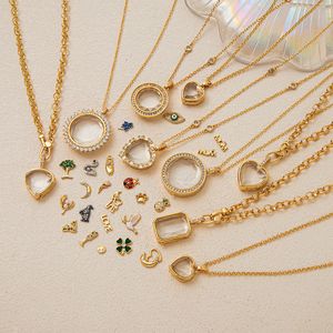 Collier pendentif médaillon vide en verre personnalisable DIY vintage, plaqué or 18 carats, avec zircons colorés pour femme - Product Image 1