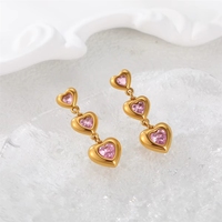 Pendientes de Zirconia en Forma de Corazón de Acero Inoxidable Chapado en Oro de 18K con Certificación CE, Regalo para el Día de San Valentín