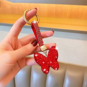 Fashion Full Rhinestone Leather Butterfly Keychain <b>Car</b> Keychain Crystal Butterfly Shape Bag Pendants Keyrings - Product Image 5
