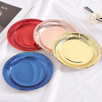 2023 vente en gros, 7 pouces, vaisselle jetable de luxe, décoration de fête, plateau à gâteaux, rose, bleu, jaune, rouge, or, assiette en papier