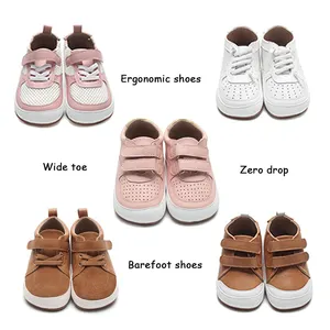 BEIBEIHAPPY Wholesale Genuine Leather 0 Drop Wide Toe Minimalist Barefoot Toddler Boy Girl Kids Baby Ergonomic Casual Shoes