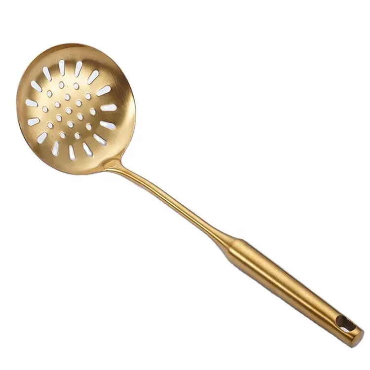 Stainless Steel Kitchen Gold Cooking Utensils Wok Spatula Slotted Spatula High Heat Resistant wok slotted strainer soup spoon