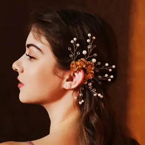 Miallo Fashion metal rose flower ear wrap Handmade Earring no Pierced pearl Ears cuff Jewelry clip for Women