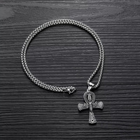 Kalung Liontin Salib Gaya Ankh dari Baja Anti Karat Model Yiwu 0326NL, Motif Kehidupan Mesir Eksotis, Desain Lintas Batas, Kepribadian Unik