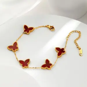 Fashion Designer Brand Gold Plated Stainless Steel 4 Leaf Clover Pendant Necklaces 4 -Leaf Clover Bracelet Jewelry Set Women