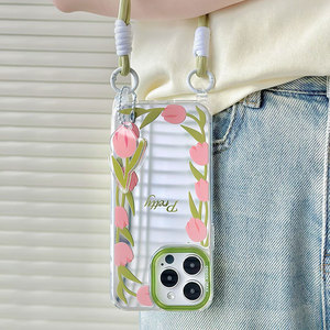 Khá Tulip hoa in cổ tay dây buộc gương TPU điện thoại di động Bìa trường hợp đối với <span class=keywords><strong>iPhone</strong></span> 11 12 13 14 15 16 Pro Max cộng với - Product Image 3
