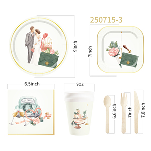 DAMAI 2026Happy Wedding Party Tableware Set Includes 7inch and 9inch Plate <b>Paper</b> Cup and Napkin for Wedding Table Decorations - Product Image 6