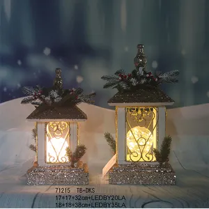 Lampu led, dioperasikan baterai, lentera kecil kerajinan kayu, rumah Natal untuk dekorasi rumah liburan