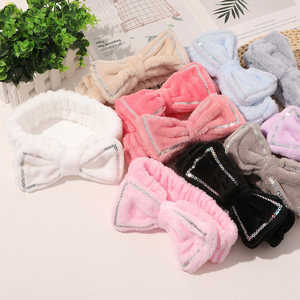 ODM Factory, lazos coreanos con lazo de lentejuelas para el cabello, bandas elásticas de felpa de ala ancha de franela para mujer, diademas de tela de maquillaje para lavado de cara - Product Image 3