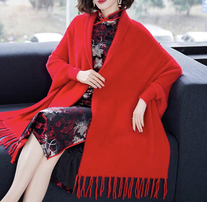 Nuevo estilo bufanda borla con manga de visón de <span class=keywords><strong>terciopelo</strong></span> grueso manto multicolor <span class=keywords><strong>abrigo</strong></span> exterior mujer chales - Product Image 4
