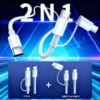 Chargeur rapide USB C tressé 2-en-1 Câble PD 60W Câble de données pour iPhone 16 15 14 13 12 11 8 7 Compatible avec ordinateur