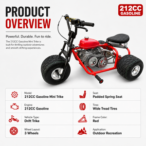 Tricycle à moteur essence 212CC, 4 temps, frein à disque arrière, mini tricycle, karting, moto 212cc, moteur 212cc, sensations fortes à haute vitesse - Product Image 3