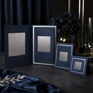 Suite d'invitations de <span class=keywords><strong>mariage</strong></span> personnalisées en carton bleu marine, menu, marque-place, carte de remerciement, impression UV feuille d'argent, soirée formelle de luxe - Product Image 2