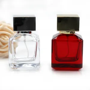 popular packaging supplier 50ml square colorful perfume bottles with golden silver square caps