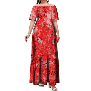 Vestido Plisado de Manga Corta con Hombros Descubiertos, Diseño con Estampado Samoano Malu, Talla Grande 7XL, Estilo Casual de Negocios, Envío Directo con MOQ de 1 Pieza - Product Image 1