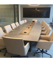 Table de conférence moderne en surface solide CORIANS, design élégant avec éclairage LED sur les bords, respectueuse de l'environnement, pieds en acier inoxydable pour hôtel, école