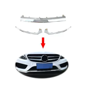 Aksesori Eksterior Bibir Depan Mobil Strip Terang Bumper Depan untuk Mercedes Benz C Class W205 2015-2018 Cetakan Krom