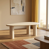 Table à manger ovale moderne aspect béton 2,3 m, plateau minimaliste en micro-ciment 60 mm d'épaisseur, mobilier E2 MDF, luxe appartement hôtel