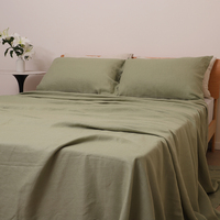 Ensemble de draps plats simples en lin 100% écologique HFW, 4 pièces, couleur olive vert, lin pur