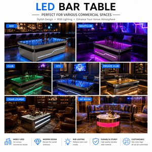 Mesa de <span class=keywords><strong>Bar</strong></span> Acrílica Moderna con Iluminación LED de 7 Colores, Mesa Auxiliar de Acero Inoxidable para Club, Salón, KTV, <span class=keywords><strong>Bar</strong></span> - Product Image 5