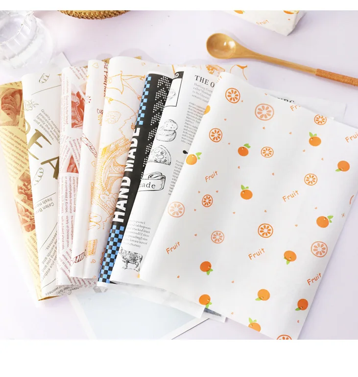 Wholesales custom logo printed oilproof greaseproof oil greaseproof wax food wrapping paper