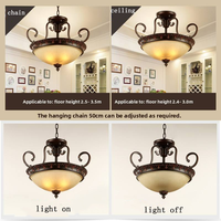 Plafonnier LED semi-suspendu de style rustique américain en fer forgé, design rétro européen, pour restaurant et bureau, modèle 8112-3F High
