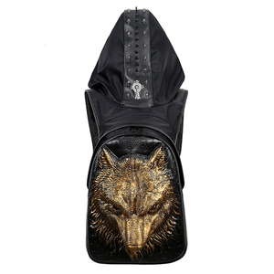 PU de 3D cabeza de Lobo sombrero mochila <span class=keywords><strong>la</strong></span> universidad hombres mochila de viaje con sombrero - Product Image 3