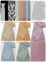 Tissu en dentelle florale de luxe 100 % polyester écologique, brodé de sequins et de perles de rocaille pour robes de mariée et textiles