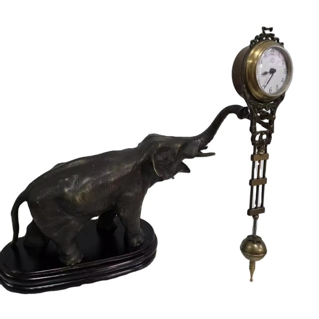 Imitated From 17th America Mystery of Elephant Antique Brass 84 Hours Mechanical Movement Swing Pendulum Clock /Watch