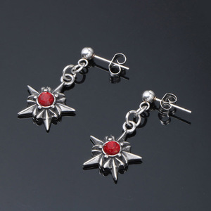 Boucles d'oreilles étoile en acier titane avec pierre rouge sertie, style punk rétro CF098 - Product Image 2