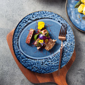 Platos de Cena Personalizados Novedosos, Plato Reactivo Azul de <span class=keywords><strong>9</strong></span>/11 Pulgadas con Textura de Piedra, Platos Planos para Aperitivos, Comida Mexicana, <span class=keywords><strong>Restaurante</strong></span> - Product Image 3
