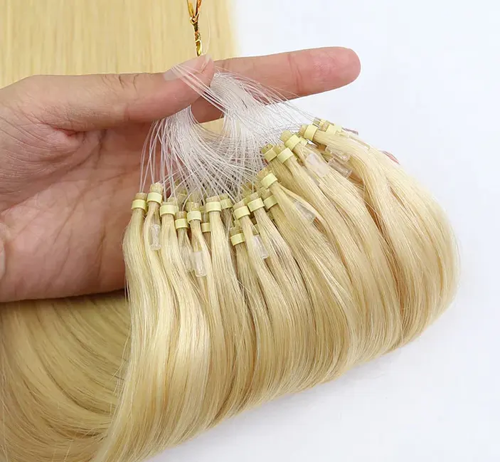 Venta al por mayor Platinum Blonde Micro loops Extensiones de cabello para belleza 100% cabello humano natural