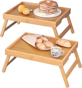Nampan Makanan Ramah Lingkungan dari Bambu, Nampan Tempat Tidur Persegi Panjang untuk Makanan, Camilan, dan di Pangkuan, Finishing Alami - Product Image 1