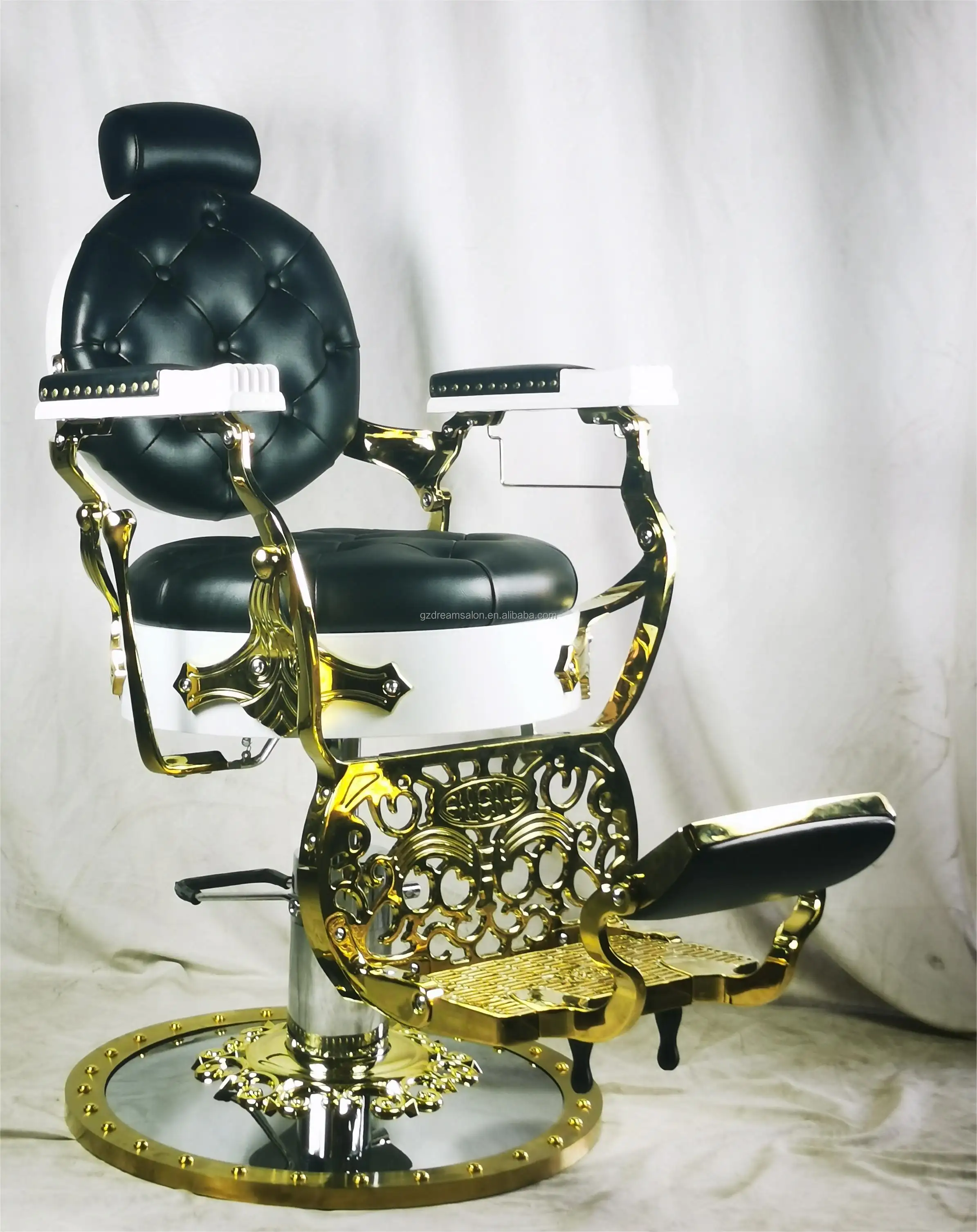 DREAMSALON 2023 Gold Matel Surrounding Base hair salon furniture Decorative Pattern Salon Chair New Concept retro Barber Chairs