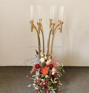 शादी सोने धातु मेज Centerpiece के लिए एक्रिलिक Candelabra सजावट