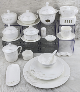 Light Ink Cloud Mountain Pattern Bone China Dinnerware <b>Set</b> Custom Logo Available For High-End Restaurant Club Villa Table - Product Image 4