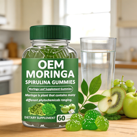 Gummies de Moringa et Spiruline avec extrait de feuilles, véganes, antioxydantes et soutien immunitaire, 60 unités, complément alimentaire, marque privée OEM