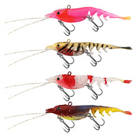 Lot de 4 leurres souples multi-sections en forme de crevettes, 10 cm, 12 g, pour la pêche au bar