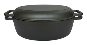 Ensemble de cocottes ovales <span class=keywords><strong>en</strong></span> <span class=keywords><strong>fonte</strong></span> 2-<span class=keywords><strong>en</strong></span>-1 multifonctionnelles pour rôtir et griller, pot à ragoût pré-culotté avec couvercle-poêle - Product Image 3