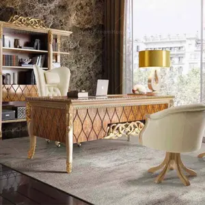 Luxury French home golden desk table and chair for office furniture