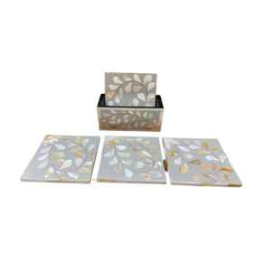Handmade Square Mother of Pearl Walnut <b>Coasters</b> <b>Set</b> <b>with</b> <b>Holder</b> Luxury Drink Mats for Home & Office Table Decor - Product Image 1