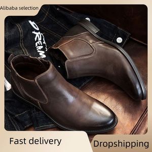 Botas para Hombre, Botas de Trabajo con Cremallera, Botas de Motocicleta de Piel de Vacuno de Primera Calidad - Product Image 2